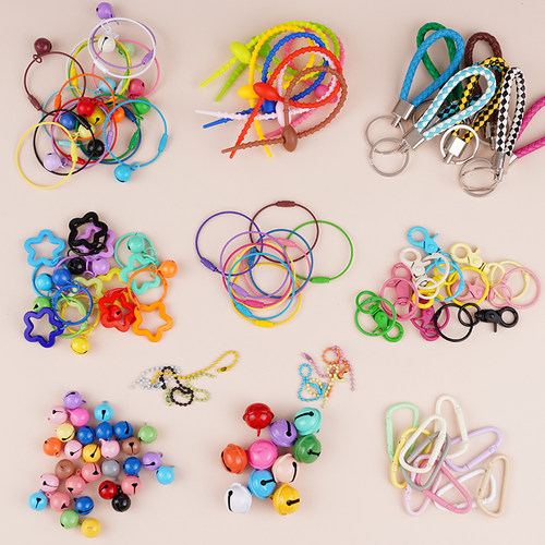 拼豆挂件挂链专用挂绳diy钥匙扣金属配件钢丝圈挂扣硅胶绑带皮绳