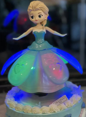 爱莎公主蛋糕装饰网红女孩生日elsa音乐跳舞旋转灯光翅膀冰雪摆件