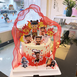 饰玩偶摆件敖丙太乙真人风火轮混天绫插件哪咤配件 哪吒生日蛋糕装