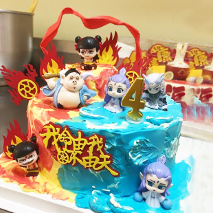 哪吒蛋糕装 太乙真人敖丙敖光风火轮混天绫插件哪咤生日配件 饰Q版