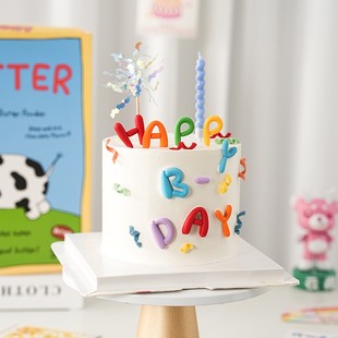DAY英文生日字母插件 网红生日快乐烘焙蛋糕装 饰软胶彩色HAPPY