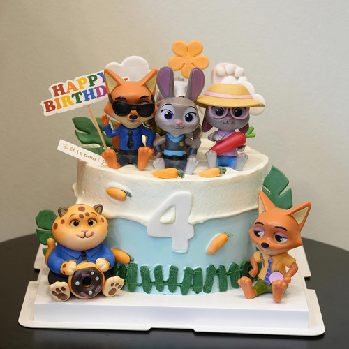 疯狂动物城生日蛋糕装饰摆件坐姿款小兔朱迪警官尼克狐狸儿童插件