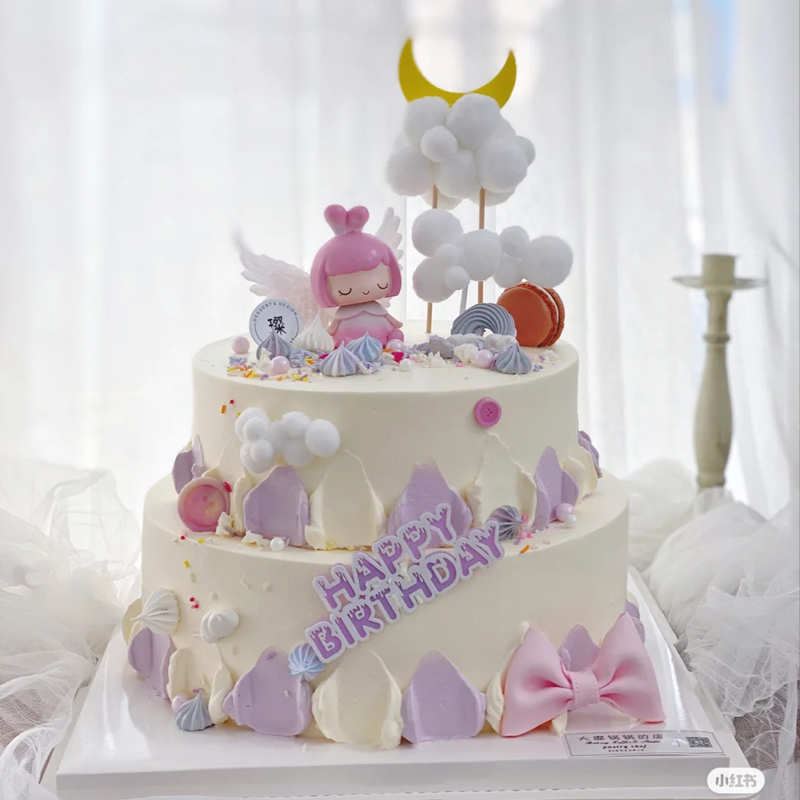 月亮云朵树脂摇头小兔子生日蛋糕