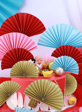 老人生日祝寿款蛋糕装饰摆件寿星公公婆婆喜庆背景红色折扇插件