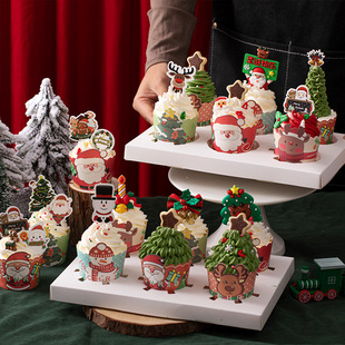 圣诞节主题蛋糕装饰纸杯透明手提盒装饰圣诞老人圣诞树雪人杯子