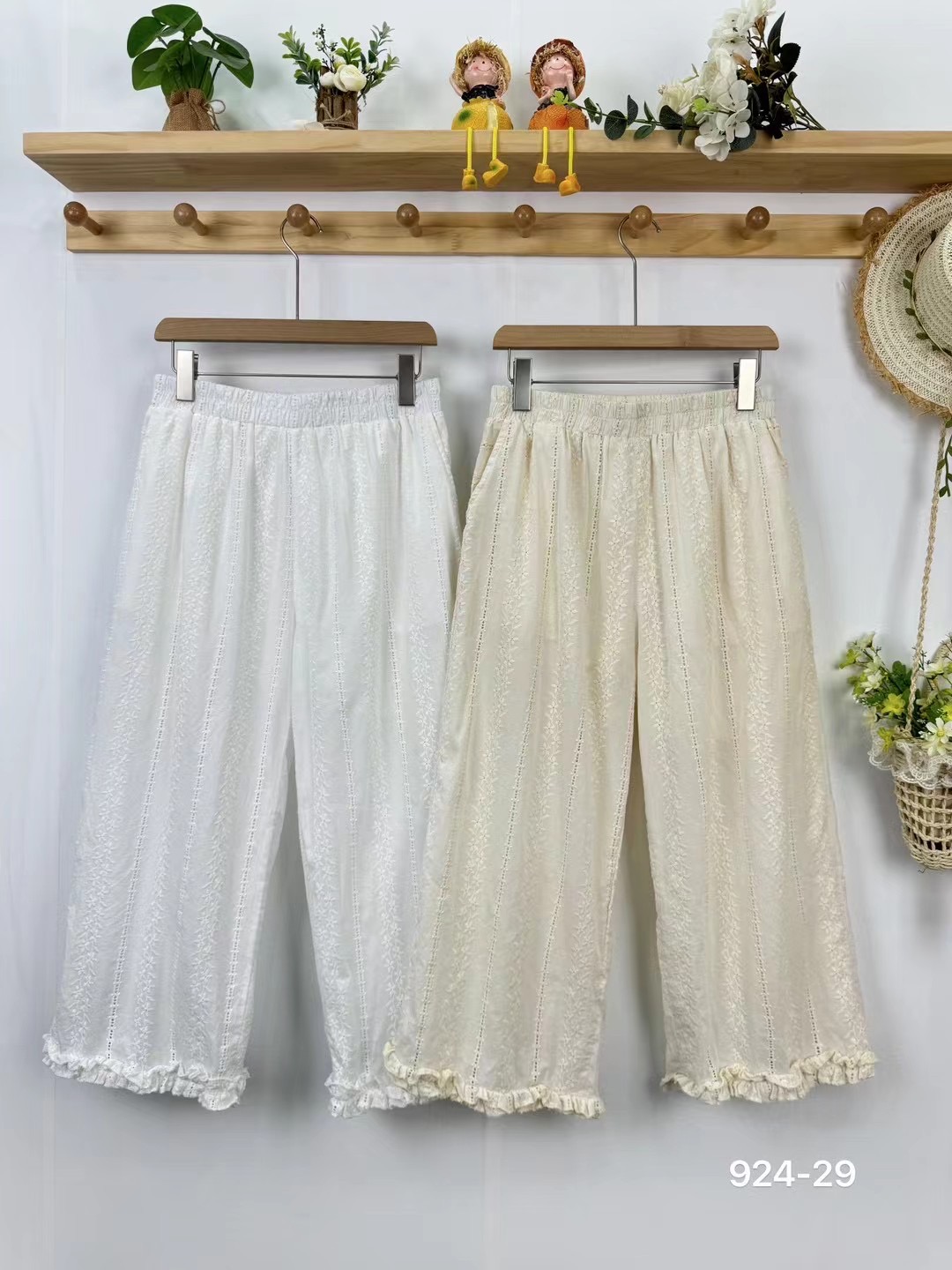 松紧腰甜美9分裤棉布刺绣