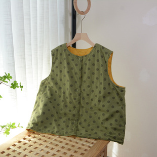 23秋冬新品文艺波点宽松版软糯棉质加棉磨毛背心夹棉马夹外套马甲