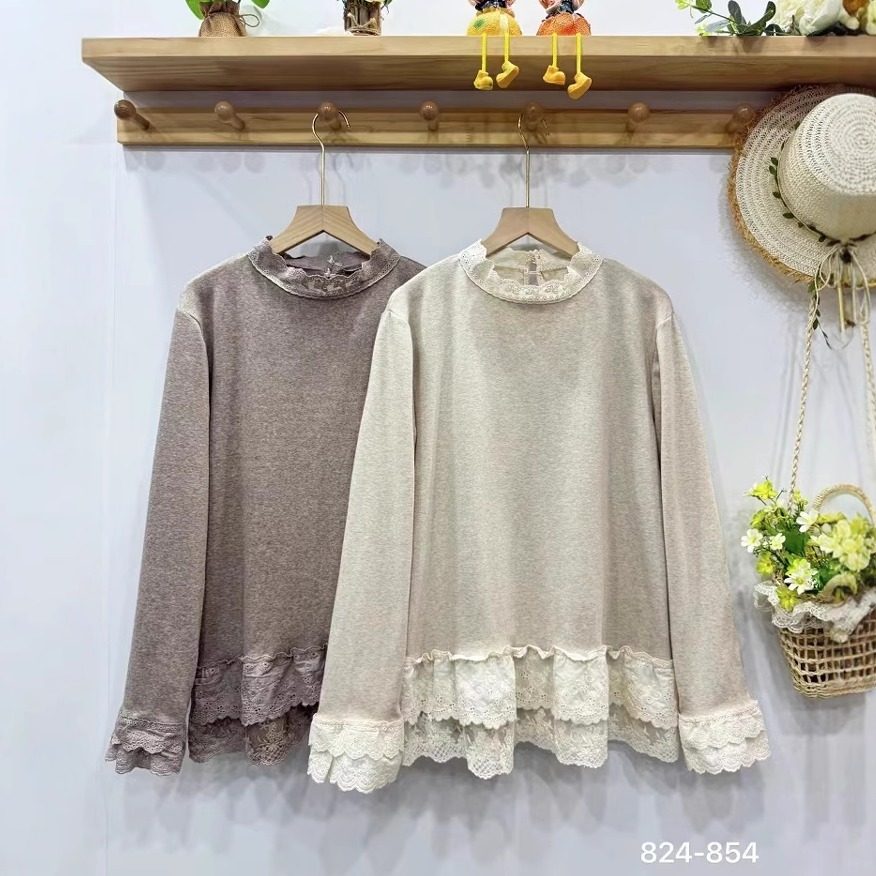 日韩森系甜美绣布立领针织棉长袖打底T恤双层花边下摆叠穿上衣女,女装/女士精品,T恤,淘宝优惠券,粉丝福利购,淘宝优惠卷