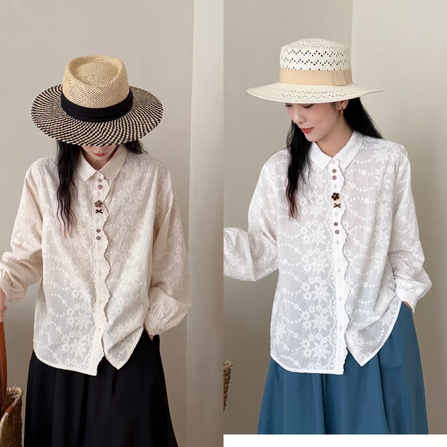 polo翻领棉布刺绣纯色长袖衬衫