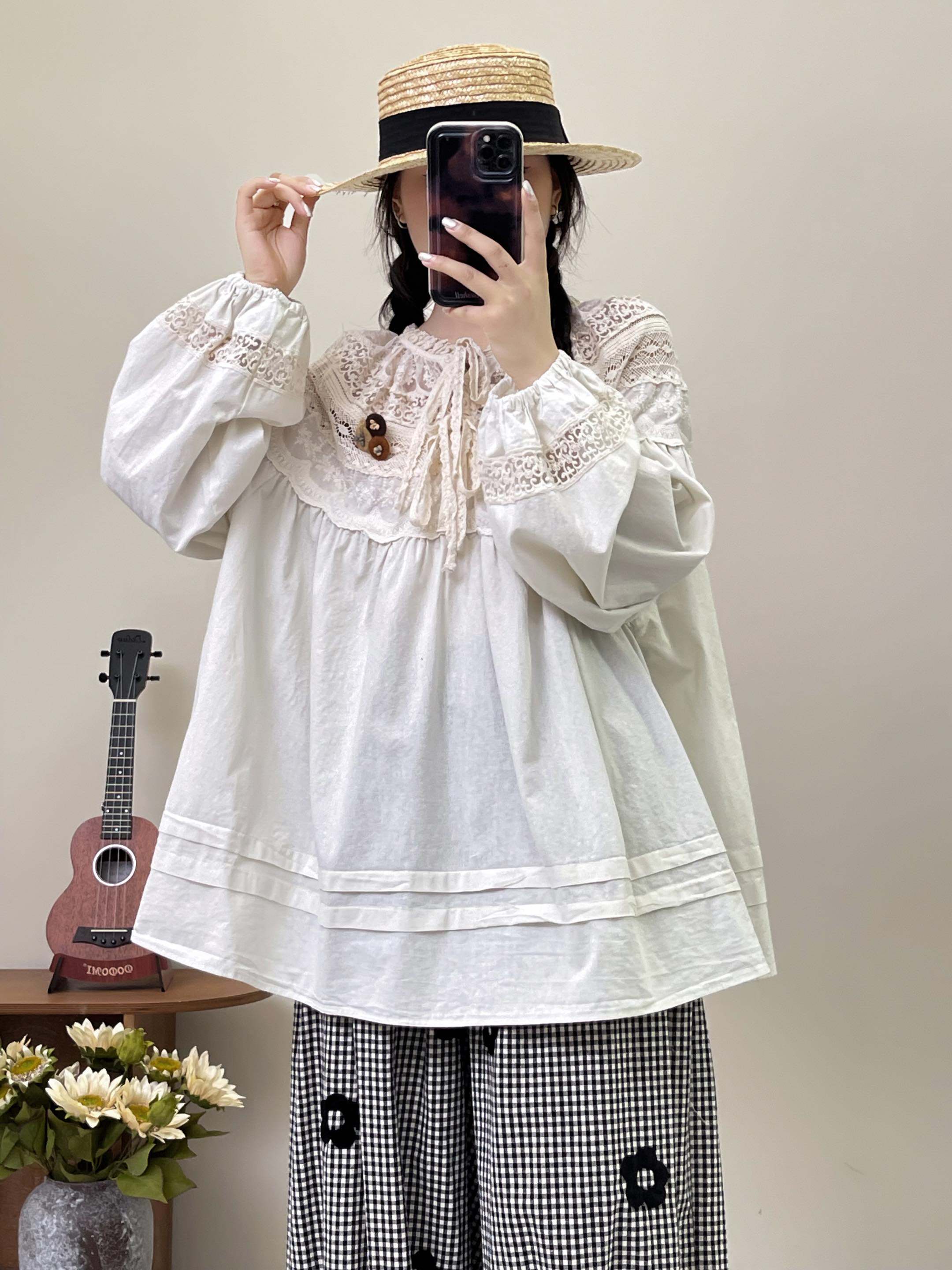 宽松甜美套头长袖衬衫
