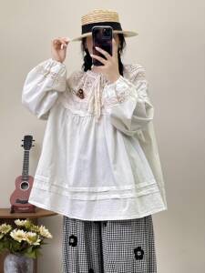 宽松甜美套头长袖衬衫