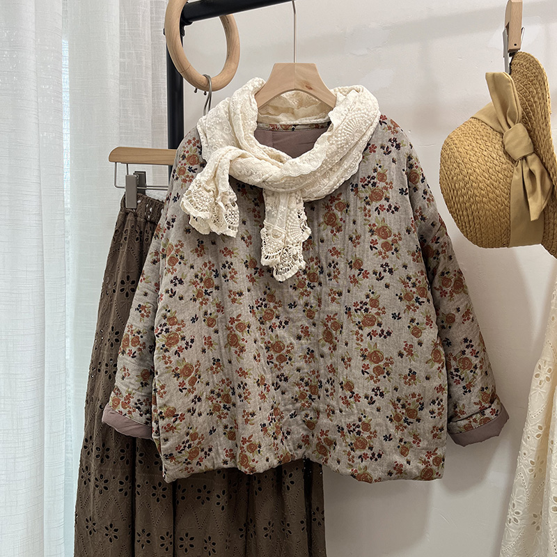 常规森系复古宽松版碎花加棉上衣