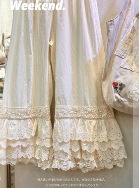 24夏新森系甜美四层花边棉布9分叠穿打底裤衬裤阔腿长款裙裤高个