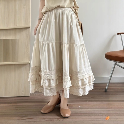 中长款A字甜美蕾丝拼接蛋糕裙女