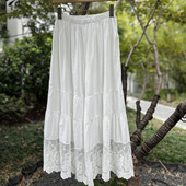 森系薄棉布单层精美蕾丝花边拼接宽松阔腿打底裤 仙女 内搭叠穿衬裤