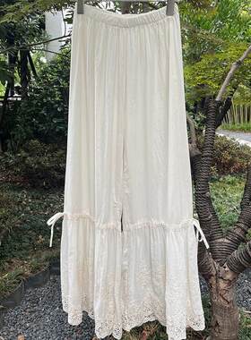 松紧腰甜美长裤水溶刺绣
