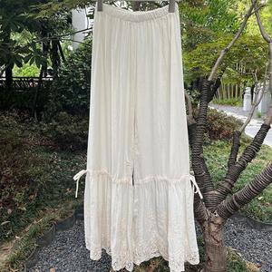 松紧腰甜美长裤水溶刺绣