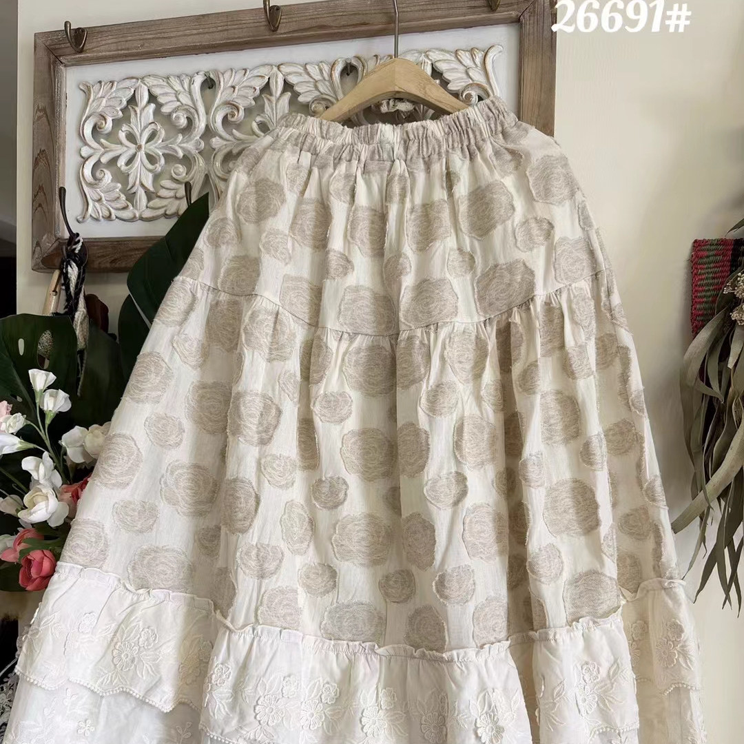 文艺小清新蕾丝碎花拼接半身裙女
