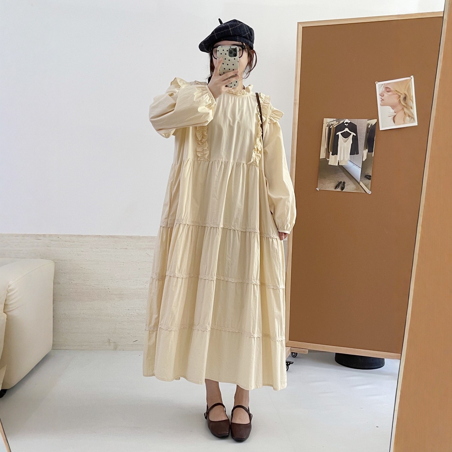 棉质宽松大版拼接蛋糕裙连衣裙
