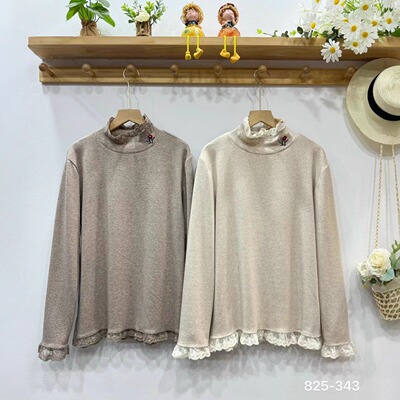 文艺复古蕾丝刺绣半高领弹力打底