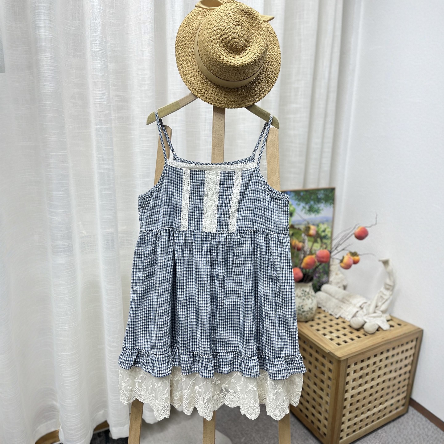 26春夏森系少女蕾丝拼接双层下摆棉布格子吊带裙学院风叠穿连衣裙,女装/女士精品,连衣裙,淘宝优惠券,粉丝福利购,淘宝优惠卷