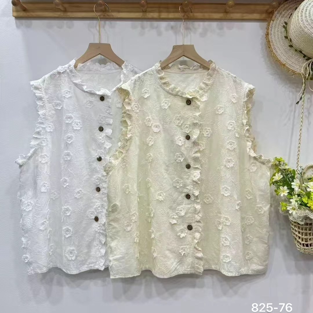 森系夏装立体花朵重工刺绣圆领无袖马甲小清新百搭叠穿坎肩上衣女