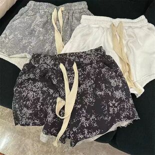 中腰宽松百搭休闲显瘦纯色五分 运动热裤 超火短裤 夏女雪花棉阔腿裤