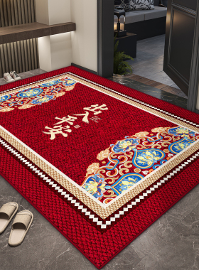 平安入户门地垫新中式门口垫红色进门脚垫家用新款可裁剪防滑地毯