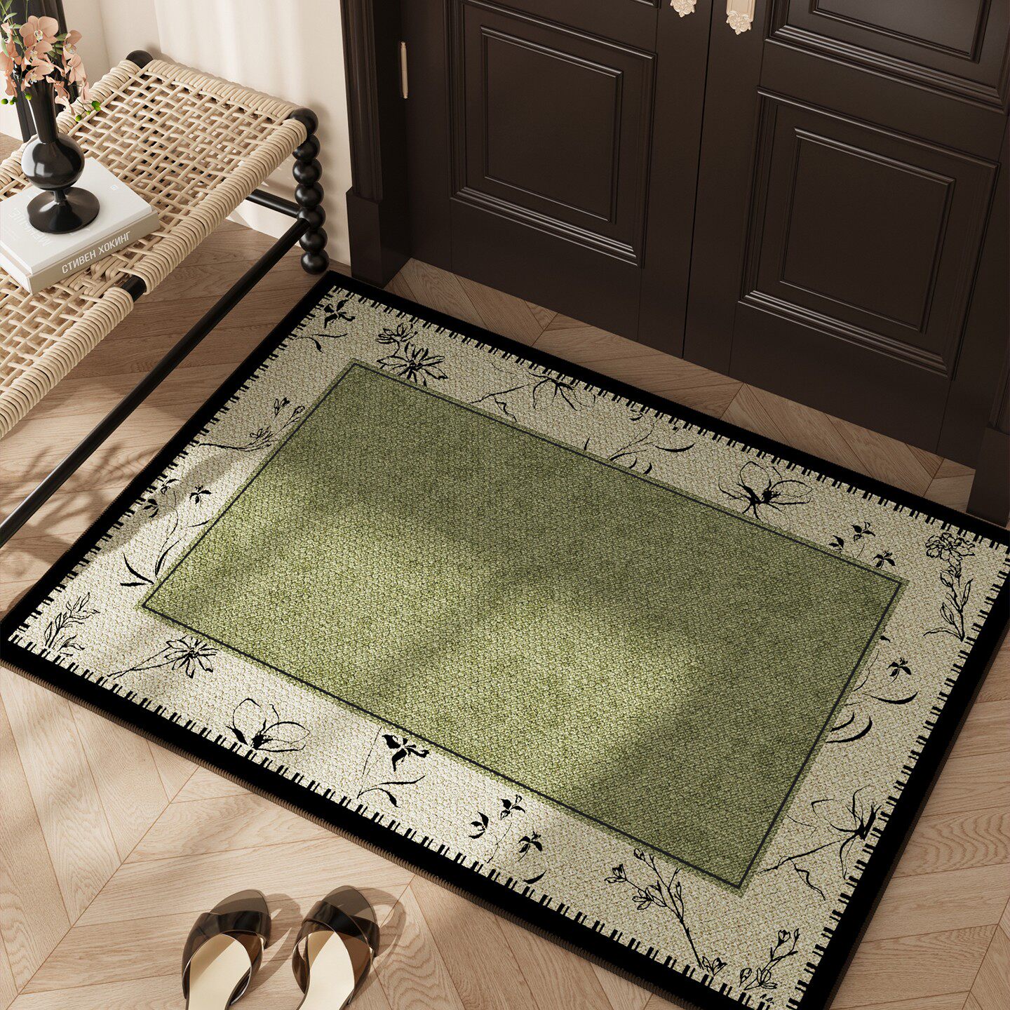 中古风绿色入户门地垫进门地毯进门口垫高级法式复古玄关防滑脚垫,居家布艺,入户地垫,淘宝优惠券,粉丝福利购,淘宝优惠卷