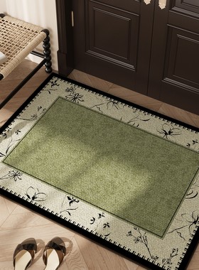 中古风绿色入户门地垫进门地毯进门口垫高级法式复古玄关防滑脚垫