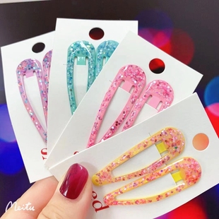 5cm儿童发饰BB夹幻彩滴油发夹女童宝宝刘海夹不缠发闪粉水滴边夹