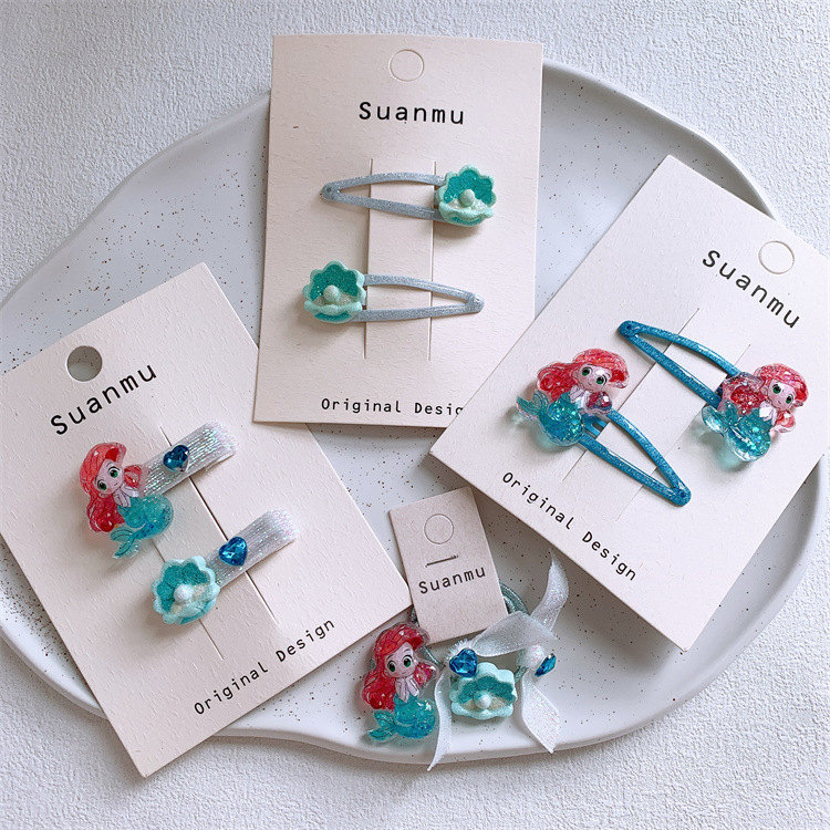 新款儿童美人鱼贝壳发夹侧边刘海碎发BB夹女童扎头发皮筋头绳