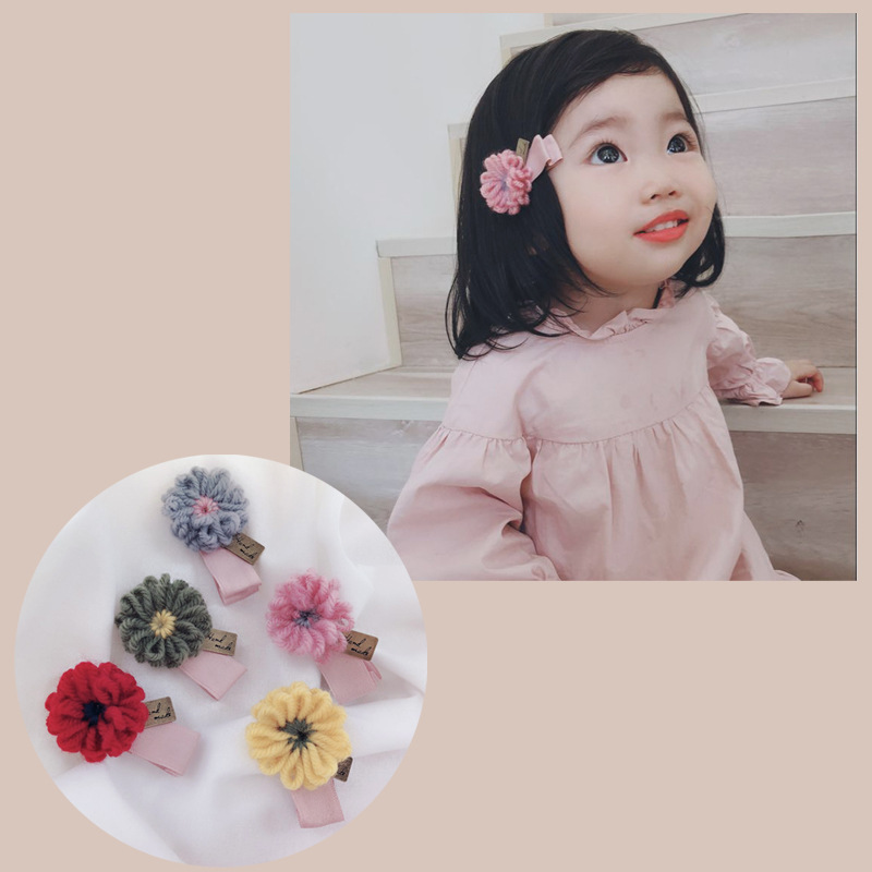 轻轻慢 韩国儿童发饰女童毛线钩织彩色发夹宝宝针织刘海夹大BB夹