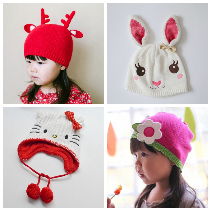 欧美秋冬女童兔子猫咪保暖帽