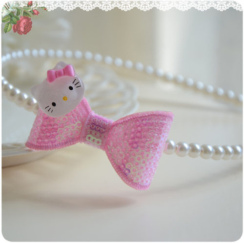 泡泡纱绿色大蝴蝶结珍珠儿童头饰