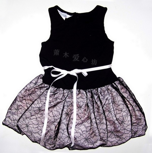 外贸原单春秋款la princess宝宝黑色密丝绒公主礼服裙女童花苞裙