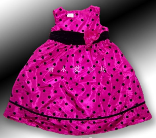 欧美原单la princess女童春秋公主裙儿童玫红色礼服裙小童生日裙