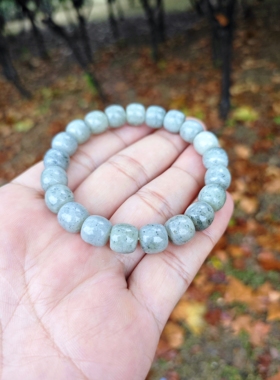 天然和田玉点墨青花老型珠手串意境男女款桶珠百搭简约玉手链首饰