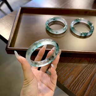 天然高冰种飘蓝花手镯缅甸翡翠平替独龙玉a货兰花乌鸡飘花玉镯子