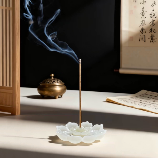 手工天然和田玉莲花线香香插
