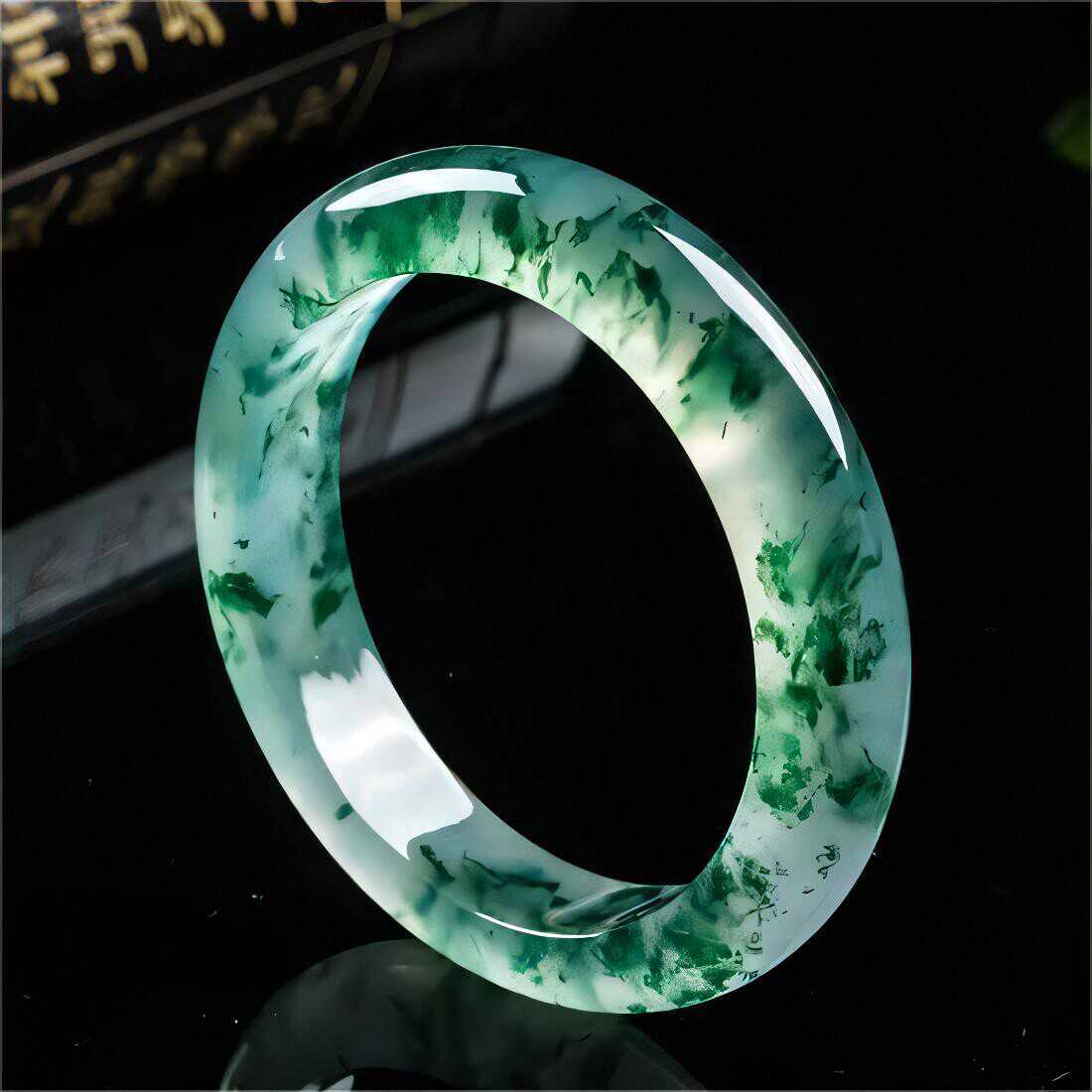 翡翠平替飘花玉镯子男女款