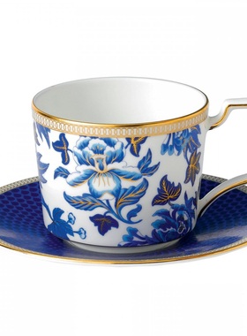 英国Wedgwood Hibiscus芙蓉24k金骨瓷茶杯咖啡杯一杯一碟 礼盒装