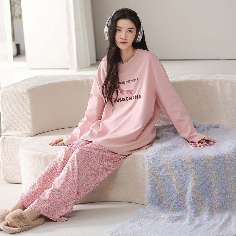 睡衣女款2025新款春秋季纯棉长袖长裤家居服运动休闲风可外穿套装