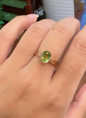 天然阿富汗绿碧玺戒指18k金钻石镶嵌橄榄石色