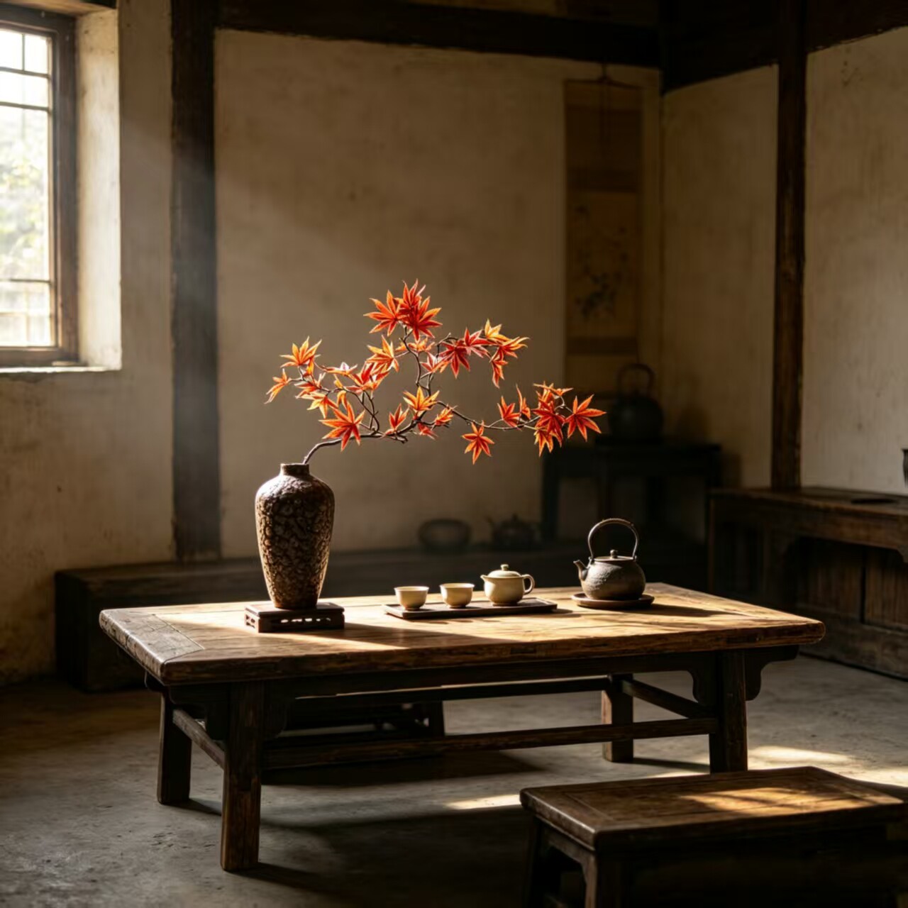 新中式仿真红枫叶摆件茶室茶桌复古玄关高级感插花假花客厅侘寂风