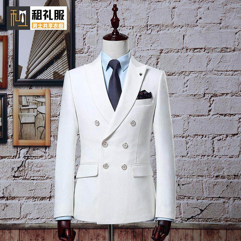 白色西服租赁双排扣西装明星款主持人修身男士礼服出租2025年春