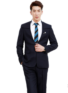 深蓝色西服套装男士新郎修身礼服修身韩版明星款造型主持人1503