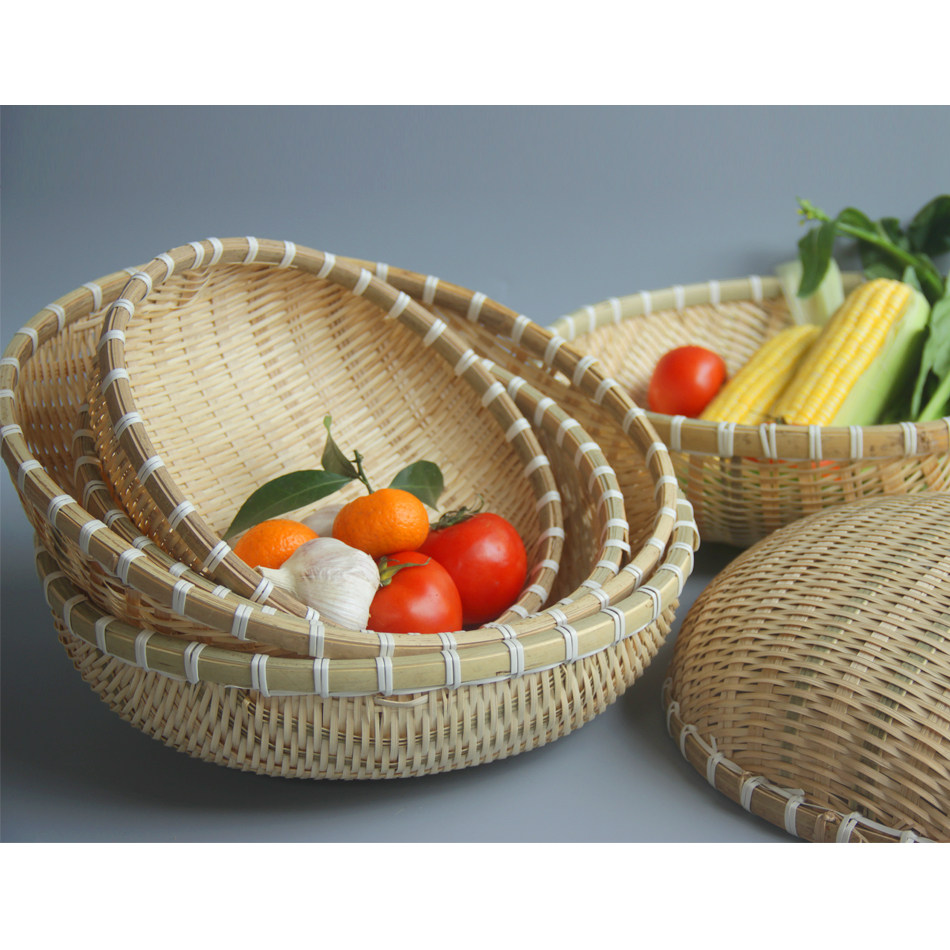 制品圆形农家洗菜水果手工竹编