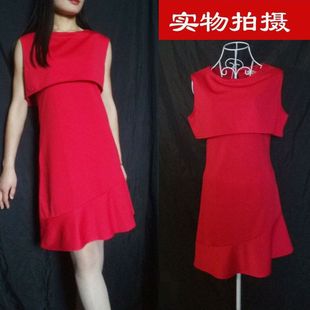 红色连衣裙宴会礼服韩版假两件套修身鱼尾连衣裙年会结婚礼服晚装