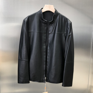 新款 翻领头层绵羊皮夹克2023帅气外套薄春秋 潮流海宁真皮皮衣男士